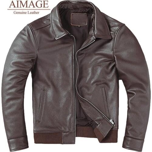 Brand cowhide clothing mens genuine leather clothes fashion vintage Brown motor biker jacket cool leather coat Good quality