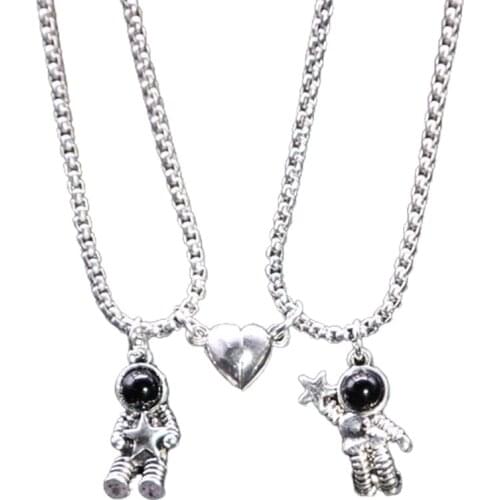 MXME Astronauts Magnet Attraction Pendant Couple Necklace Friendship Jewelry for Gift