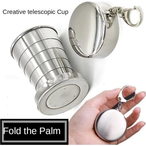 Outdoor Cup Stainless Steel Portable Travel Cup Telescopic Folding Cup with Key Ring Folding Water Cup 304 Stainless Steel Cup