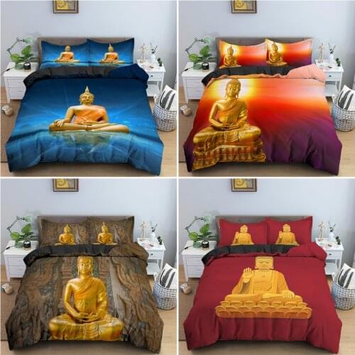 3D Buddha Figure Duvet Cover Mysterious Bedding Set Psychedelic Style Quilt Cover With Pillowcase King Queen Full Size 2/3Pcs
