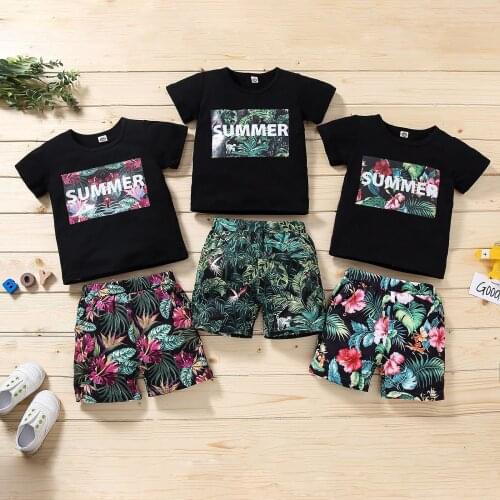 Boys clothes summer suit 2PCS2021 fashion black color printing short-sleeved T-shirt + shorts cotton clothes 1-5 years old
