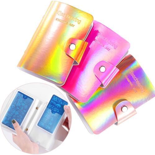 WAKEFULNESS 20slots Holo Nail Stamping Plates Case Folder Storage Bag Laser Gold Nail Art Template Holder Organizer Manicure