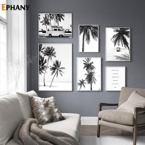 Tropical Landscape Poster Black White Minimalist Wall Picture Beach Canvas Painting Nordic Palm Tree Print Art Home Decor