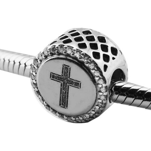 Genuine 925 Sterling Silver Faith Cross Charms Beads Fits Pandora Bracelets for Women DIY Jewelry Making kralen berloques F624