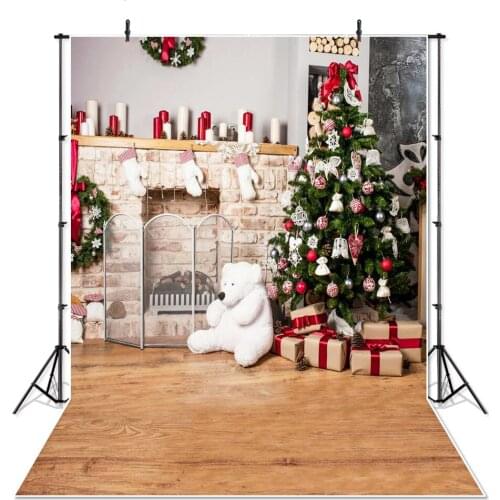 Christmas Tree Gray Brick Wall Wooden Board Gift Child Portrait Background Photography Backdrops Photocall Photo Studio ST-569