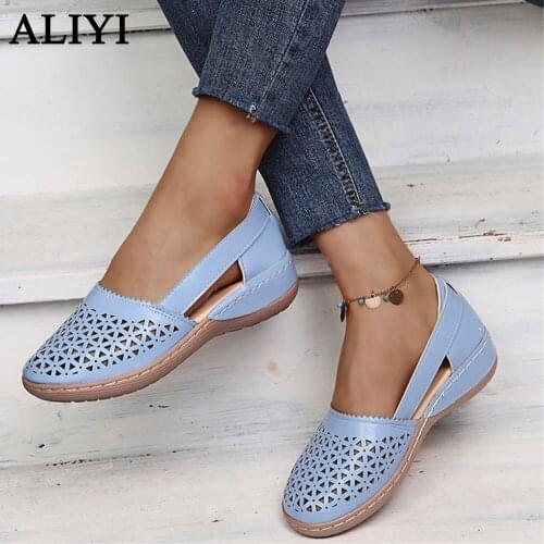 Womens Comfortable Sandals 2021 Summer New Hollow Out Closed Toe Ladies Casual Shoes 35-43 Large-Sized Female Home Beach Flats