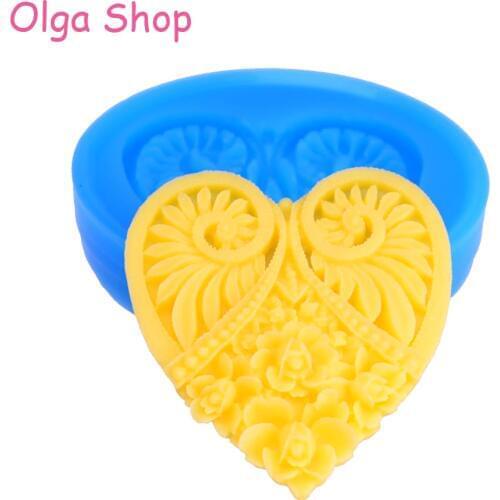 HYL010 44.4mm Heart Flower Silicone Mold - Cake Topper, Cake Decoration Craft, Fondant, Jewelry, Candy, Chocolate, Resin, Icing