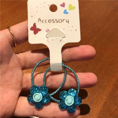 High Quality 2Pcs Shining Floral Hair Rope Resin Elastic Rubber Girl Hair Accessories Ornament Woman Ponytail Baby Scrunchies