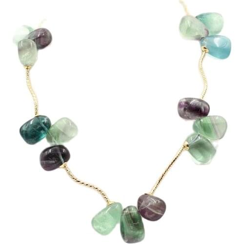 GuaiGuai Jewelry Natural Mix Color Green Fluorites Necklace CZ Pave Gold Color Plated Clasp Handmade For Women