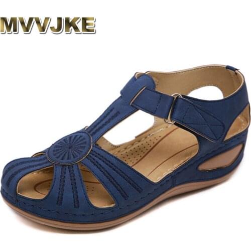 MVVJKE 2021New Womens Retro Summer Fashion Sandals Slope Heel Baotou Comfortable Roman Shoes Leisure Hot Sandals