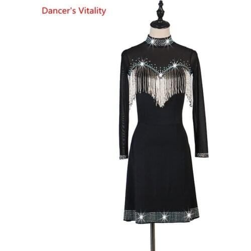 Latin Dance Female High-end Tube-Bead Dress Performance Clothes Girl Sexy Rhinestone Skirt Competition Clothing Suit