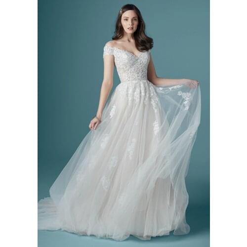 Beade Appliques Wedding Dress Plus Size A-line Off Shoulder V-neck Long Ivory Vestido De Novia Elegant Custom