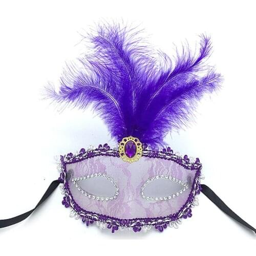 1pc Sexy Diamond Venetian Mask Venice Feather Flower Wedding Carnival Party Performance Red Costume Sex Lady Mask Masquerade