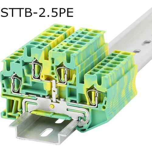 10pcs STTB 2.5-PE Phoenix Type Din Rail Ground Earth Universal Spring Quick Connector United Modular Terminal Block STTB-2.5PE