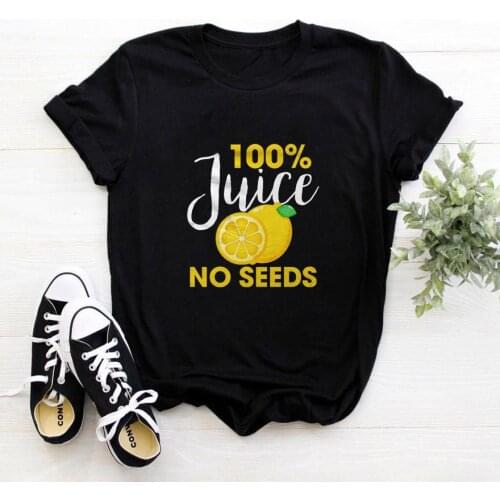 100%Juice No Seeds T Shirt Women Round Neck Short Sleeve Tee Women Cotton Tshirt Women Cute Fruit Graphics Femme T-shirts