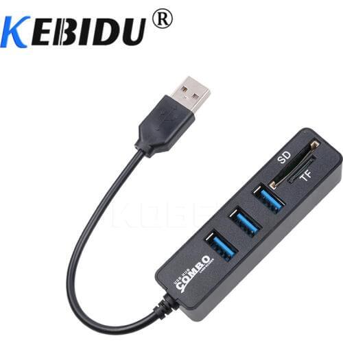 2 in1 Combo Super Speed USB 2.0 3 Port Splitter HUB TF SD Card Reader LED Display Simple Type Up To 480Mbps For Windows For Mac