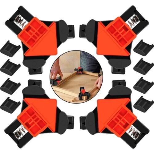4pcs 90°Degree Right Angle Clamp Multifunction Woodworking Clamps Adjustable Wood Corner Clip Clamp Positioner for Drilling