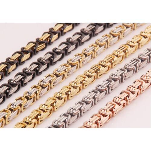 Promotion! Mens two-color Gold Chain necklace Stainless Steel 8mm Width Byzantine Wholesale High Quality
