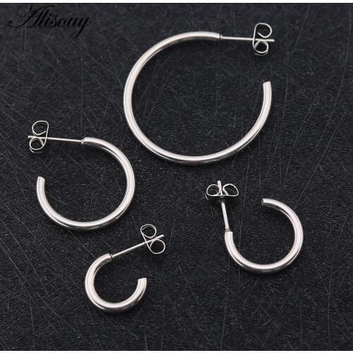 Alisouy 1 pair New Fashion Simple C Shaped design Earring For Women 4 Sizes All Match Trendy Drop Earrings Jewelry