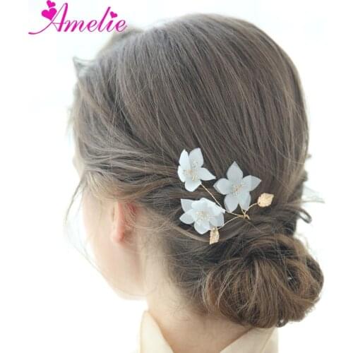 European Wedding Dress Hair Accessories Bobby Pins Barrette Chiffon Flower Bridal Hair Pin Party Jewelry 3pcs