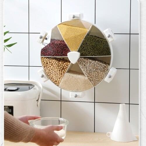 8.5L Wall-Mounted Grain Divided Cereal Dispenser Rotating Storage Containers Can Plastic Rice Bucket Box Food Organizer