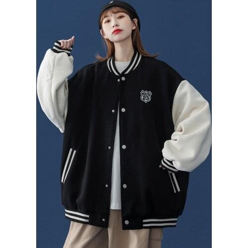 Women Jacket Spring and Autumn Womens Coat Casual Loose Baseball Jacket Vintage Patchwork Street Womens Clothing 2021 Harajuku