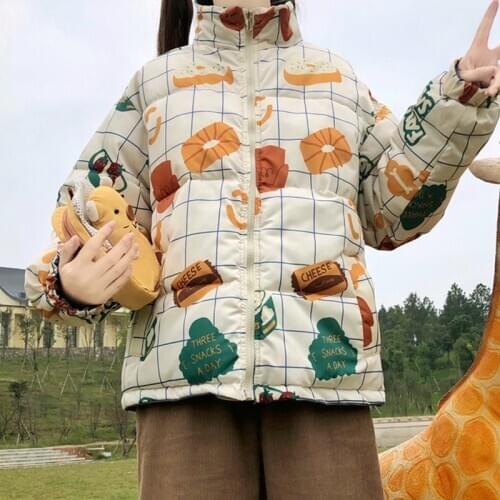 Zip Up Cute Soft Girl Coat Women 2020 Winter New Kawaii Print Thick Warm Camouflage Wearable On Both Sides Down Cotton Jacket