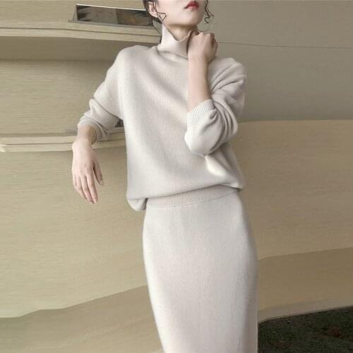 Fashion womens dress 2020 autumn and winter new fashion knitted suit slim sweater + skirt two-piece suit