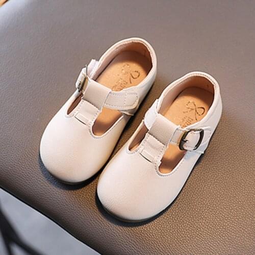 Fashion Children Solid Colors Leather Shoes Toddler Infant Kids Baby Girls Non-slip Buckle Strap Soft Flats Casual Shoes#g4