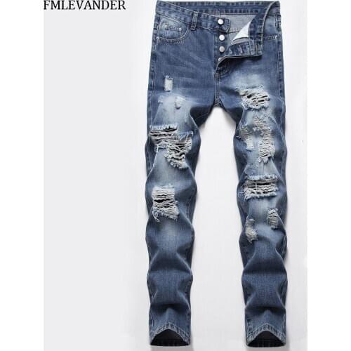 Spring Autumn New Fashion 2020 Cotton Ripped Skinny Jeans Men