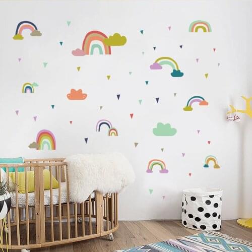 Wall Stickers for Home DecorationCloud Rainbow Stickers Color Triangle Wall Stickers for Children Room Decor Family Decoration