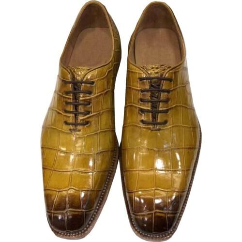 Chue New Male Crocodile Leather Formal Wedding Wine Party Banquet Men Dress Shoes