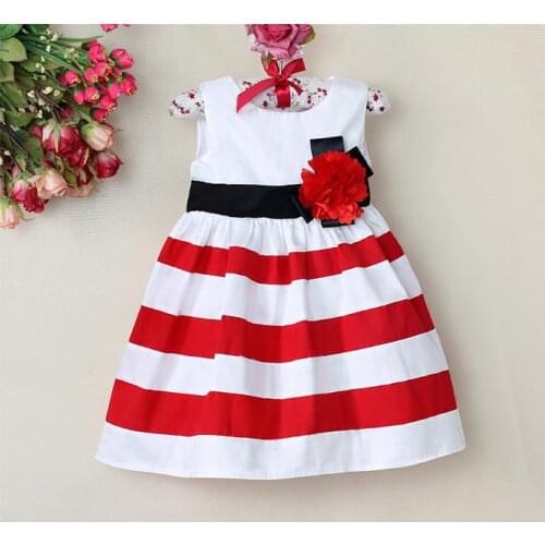 New Fashion Girls Dresses Red and Blue Striped Print Dresses princess girls party dresses 1-6 years