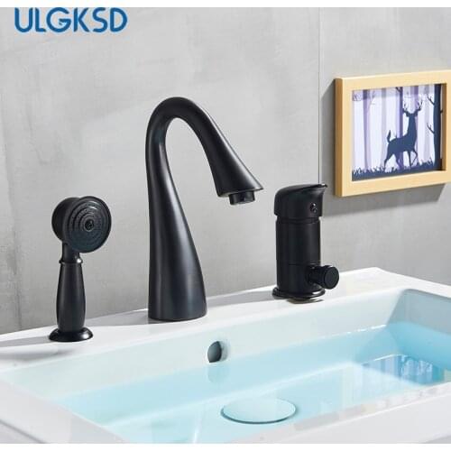 ORB Double Handle Basin Faucet Waterfall Bathroom Bathtub Sink Faucet Wide Range 3 Hole Hot Cold Wash Basin Faucet Deck Mounted