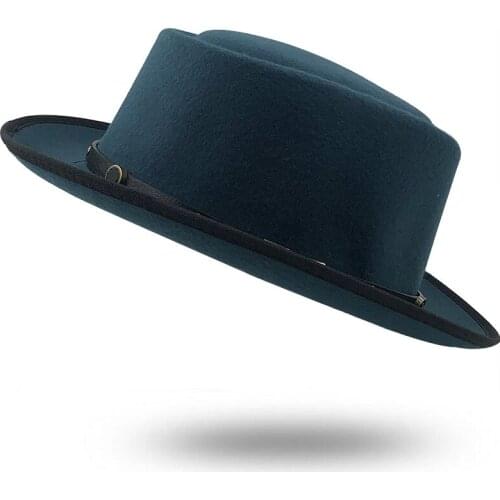 Simple Wool Men Pork Pie Hat For Dad Black Fedora Hat For Gentleman Flat Bowler Porkpie Top Jazz Hat