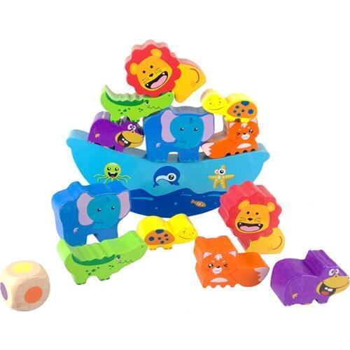 Animal balance Childrens educational cognitive toys Animal blocks Wooden intelligent balance Toys Stack high toys