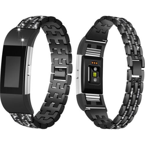 Stainless Steel Watch Wrist Strap For FitbitCharge 2 Replacement Metal Bracelet Adjustable Fit bit charge 2 Band With Rhinestone