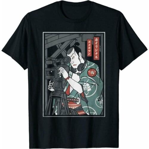Samurai Photographer Taking A Shot Camera Man Funny Black New Pure Cotton Short Sleeves Hop Fashion O-Neck Casual T Shirt