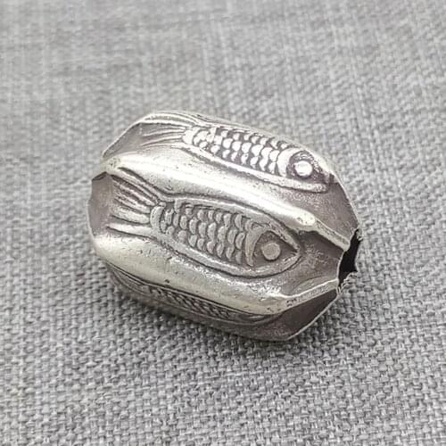 Karen Hill Tribe Silver Large Fish Imprint Bead for Bracelet Necklace 19x14x3mm