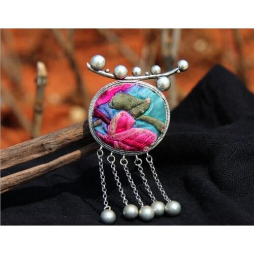 Miao folk style silver embroidered embroidered retro Necklace Pendant