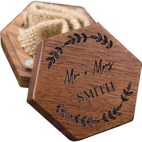 Exquisite Ring Box Fine Texture Wood Aesthetic Hexagon Jewelry Box for Wedding Exquisite Ring Box