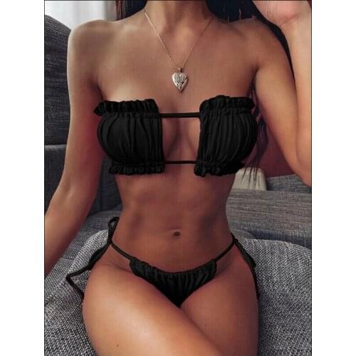 2021 Sexy Womens Swimsuit Solid Color Strapless 2Pcs Bikini Set Push Up Padded Seperate Swimwear Brazilian Bikini Biquini