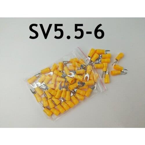 50pcs/lot SV5.5-6 Insulated Fork Wire Splice Connector Copper Electrical Cable Crimp Spade Terminal Cold Pressing 4-6mm2