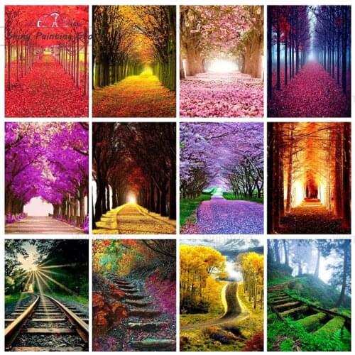 Modern Tree Path Landscape Diamond Painting Full Square Round Drill 5D Colorful Scenery Picture Diamond Embroidery Home Decor