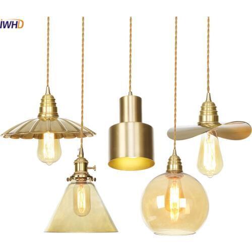 IWHD Modern Nordic LED Pendant Light Creative Copper Pendant Lamp Adjustable Glass Hanging Lamp Retro Fixtures For Home Lighting