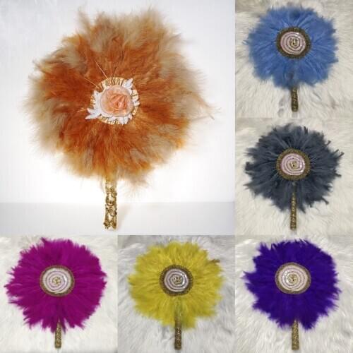 Unique Wedding Custom Hand Fan with Feather Dance Fan Spain Hand Fan with Sequin Stone Handmade Wedding Feather Leque Photo Prop