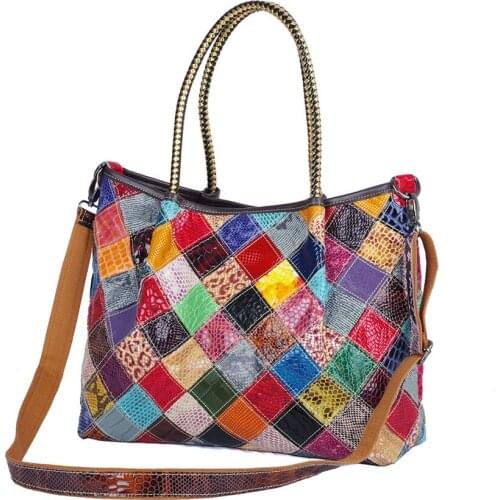 Genuine Leather Casual Crossbody Bags For Women Contrast Color Ladies Handbag Top-Handle High Quality Serpentine Shoulder Bag