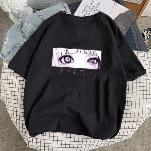 Harajuku Women T-shirts anime print Ulzzang streetwear casual femme t shirts undefined summer short sleeve graphic black tee