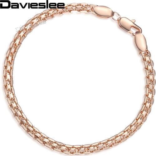 Davieslee Womens Bracelet Weaving Bismark Link 585 Rose Gold Filled Chain Bracelet for Women 3.5/5mm 20cm LGBM99