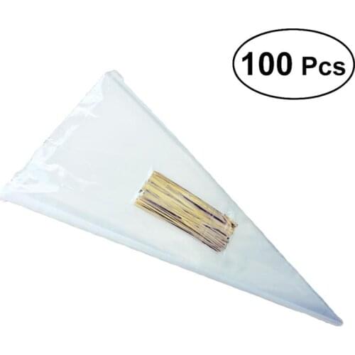 100pcs/Lot DIY Wedding Birthday Party Sweet Cellophane Clear Candy Cone Storage Bags Cheap Organza Pouches Decoration A3